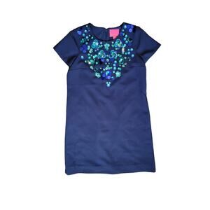 Lilly Pulitzer Havyn True‎ Navy Embellished Sequin Shift Dress Size 8